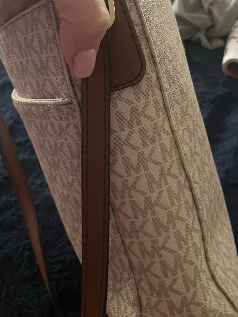 Michael Kors Cream Logo Shoulder Bag with Brown Strap
